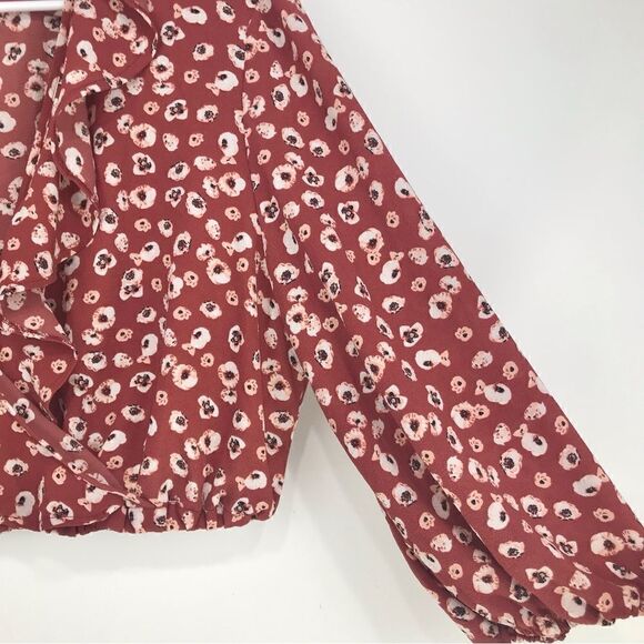 Charming Charlie Burnt Orange Ruffled Wrap Front Autumn Crop Blouse NEW - Picture 7 of 14